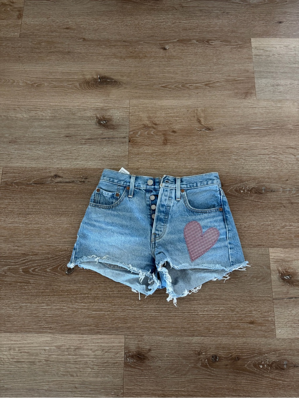 Levi's Light Blue Denim Button-Front Shorts with Heart Patch
